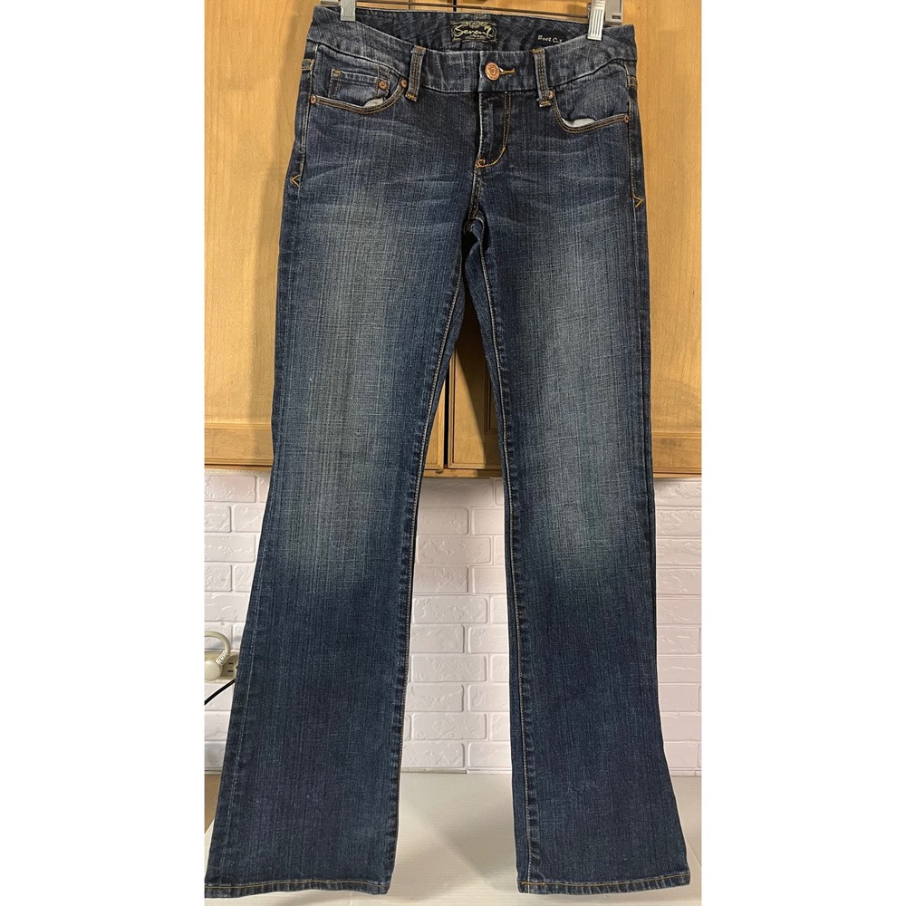 Seven7 Bootcut Jeans Women Size 27 Dark Wash Embroidered Pockets Low Rise